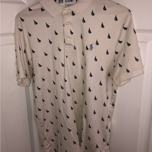 Ralph Lauren polo - three button, white/navy sailboat, mens large - Picture 2 of 7